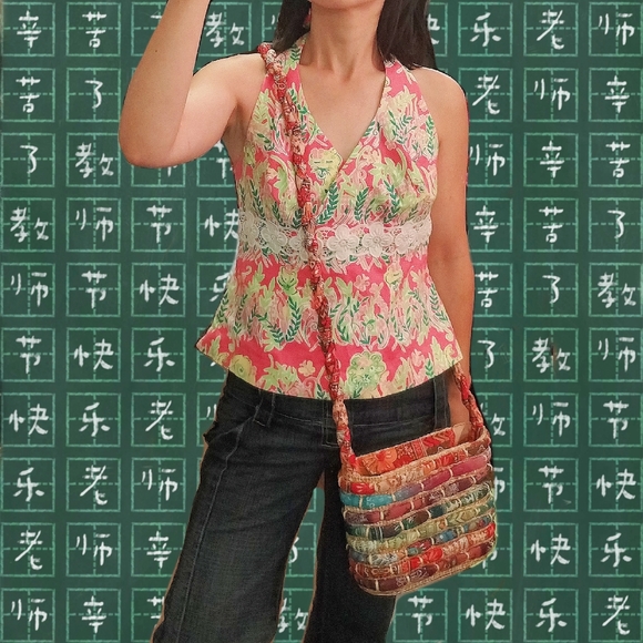 Hurry! Store Close Next Week!! Rare Cappelli Multi cloth colour Straw Bag - Picture 3 of 7